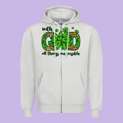 With God All Things Are Possible St. Patrick's Day Zipper Hoodie Designed By Lillyallendesigns