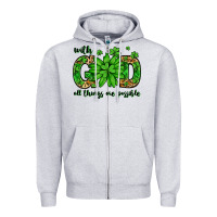 Heather Grey With god all things are possible St. Patrick's Day Zipper Hoodie - LillyAllenDesigns