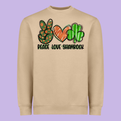 Peace Love Shamrock Heavyweight Sweatshirt Designed By Fadigitalartstudio