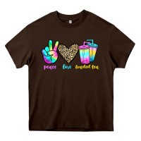 Chocolate Brown peace love loaded tea Heavy Core Tee - JahusDesignShop