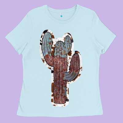 Cowhide Old Cactus Ladies Tee Designed By Ranaportraitstore