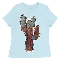 Baby Blue Cowhide Old Cactus Ladies Tee - RanaPortraitStore