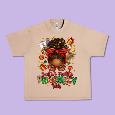 Santas Favorite Pharmacy Tech Afro Messy Bun Urban Heavy Tee Designed By Texasbilliewilder
