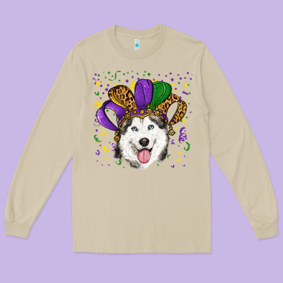 Mardi Gras Hat Husky Long Sleeve Tee Designed By Ranaportraitstore