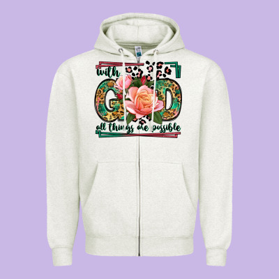 With God All Things Are Possible Leopard Frame Zipper Hoodie Designed By Lillyallendesigns