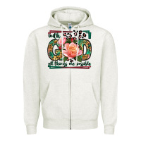 Oatmeal Heather With god all things are possible leopard frame Zipper Hoodie - LillyAllenDesigns