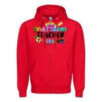 Red Kindergarten Teacher Life Zipper Hoodie - LillyAllenDesigns
