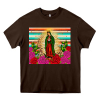 Chocolate Brown our lady of guadalupe cactus leopard Heavy Core Tee - JahusDesignShop