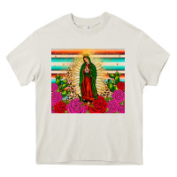 Cream our lady of guadalupe cactus leopard Heavy Core Tee - JahusDesignShop