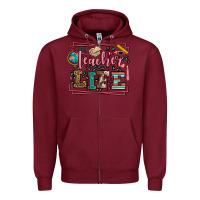 Burgundy Teacher life leopard frame Zipper Hoodie - LillyAllenDesigns