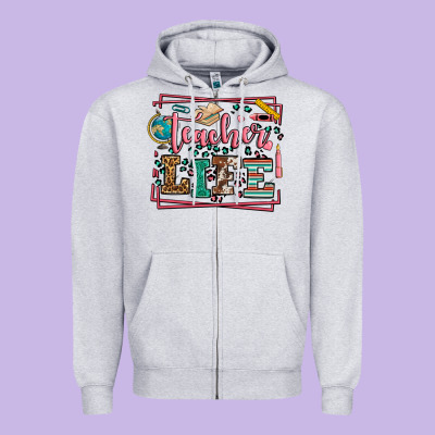 Teacher Life Leopard Frame Zipper Hoodie Designed By Lillyallendesigns