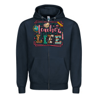Navy Teacher life leopard frame Zipper Hoodie - LillyAllenDesigns