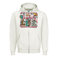 Oatmeal Heather Teacher life leopard frame Zipper Hoodie - LillyAllenDesigns
