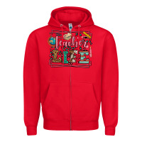 Red Teacher life leopard frame Zipper Hoodie - LillyAllenDesigns