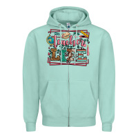 Seafoam Teacher life leopard frame Zipper Hoodie - LillyAllenDesigns