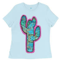 Baby Blue Western Turquoise Cactus Ladies Tee - RanaPortraitStore