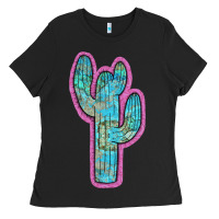 Black Western Turquoise Cactus Ladies Tee - RanaPortraitStore