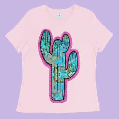 Western Turquoise Cactus Ladies Tee Designed By Ranaportraitstore