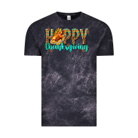Cloud Black Happy Thanksgiving with Turkey Vintage Tee - texasbilliewilder