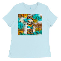Baby Blue mama leopard sunflower Ladies Tee - LillyAllenDesigns