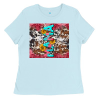 Baby Blue mama cowhide  sunflowers Ladies Tee - LillyAllenDesigns