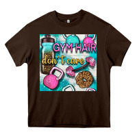 Chocolate Brown gym hair don't care clasp and water bottle with glitter seamless patte Heavy Core Tee - BundleAndBundleShop