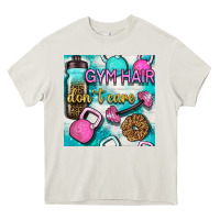 Cream gym hair don't care clasp and water bottle with glitter seamless patte Heavy Core Tee - BundleAndBundleShop