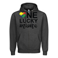 Charcoal Heather one lucky mama Zipper Hoodie - CowhideDigitalArt