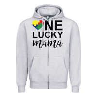 Heather Grey one lucky mama Zipper Hoodie - CowhideDigitalArt