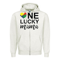Oatmeal Heather one lucky mama Zipper Hoodie - CowhideDigitalArt