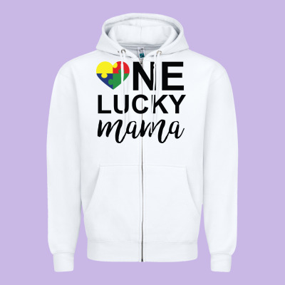 One Lucky Mama Zipper Hoodie Designed By Cowhidedigitalart