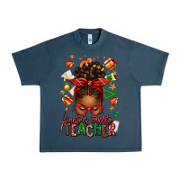 Midnight Navy santa's favorite teacher afro messy bun Urban Heavy Tee - texasbilliewilder