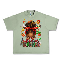 Oil Green santa's favorite teacher afro messy bun Urban Heavy Tee - texasbilliewilder