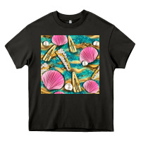 Asphalt hair clasp and sea shells with leopard beach seamless pattern bbs Heavy Core Tee - BundleAndBundleShop
