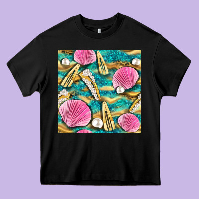 Hair Clasp And Sea Shells With Leopard Beach Seamless Pattern Bbs Heavy Core Tee Designed By Bundleandbundleshop