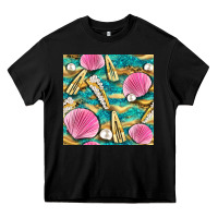 Black hair clasp and sea shells with leopard beach seamless pattern bbs Heavy Core Tee - BundleAndBundleShop