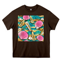 Chocolate Brown hair clasp and sea shells with leopard beach seamless pattern bbs Heavy Core Tee - BundleAndBundleShop