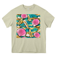 Mossy hair clasp and sea shells with leopard beach seamless pattern bbs Heavy Core Tee - BundleAndBundleShop