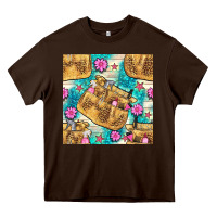 Chocolate Brown hairdresser apron and flowers with turquoise glitter seamless pattern  Heavy Core Tee - BundleAndBundleShop