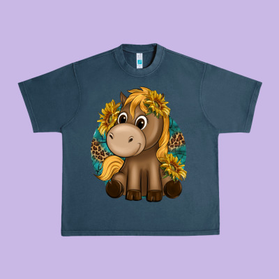 Cute Baby Horse Amd Sunflowers Urban Heavy Tee Designed By Texasbilliewilder