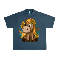 Midnight Navy cute baby horse amd sunflowers Urban Heavy Tee - texasbilliewilder