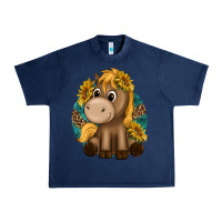 Navy cute baby horse amd sunflowers Urban Heavy Tee - texasbilliewilder