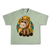 Oil Green cute baby horse amd sunflowers Urban Heavy Tee - texasbilliewilder