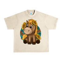 Sandshell cute baby horse amd sunflowers Urban Heavy Tee - texasbilliewilder