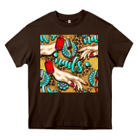 Chocolate Brown hand and nail polish with turquoise gemstone and leopard seamless patt Heavy Core Tee - BundleAndBundleShop