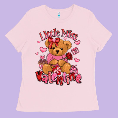 Little Miss Valentine Teddy Bear Ladies Tee Designed By Lillyallendesigns