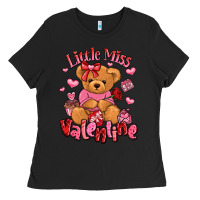 Black little miss valentine teddy bear Ladies Tee - LillyAllenDesigns