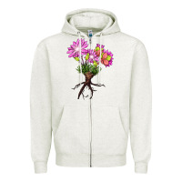 Oatmeal Heather Bitterroot Flower Zipper Hoodie - LillyAllenDesigns