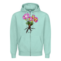 Seafoam Bitterroot Flower Zipper Hoodie - LillyAllenDesigns