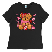 Black valentines day teddy bear Ladies Tee - LillyAllenDesigns